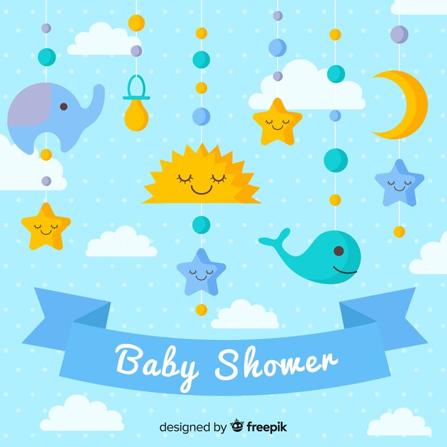 Lovely baby shower composition with flat design