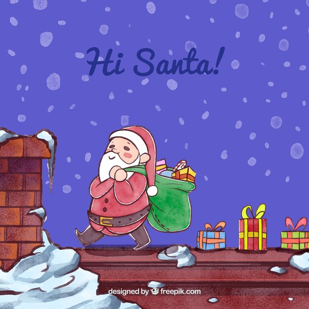 Lovely background with watercolor santa claus