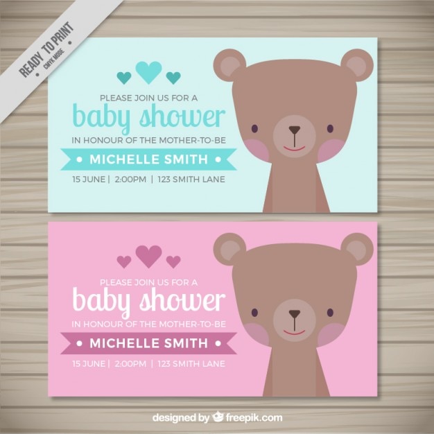 Free vector lovely bear baby shower invitations