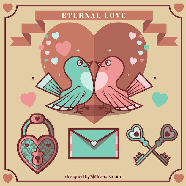 Lovely birds con elementi di san valentino