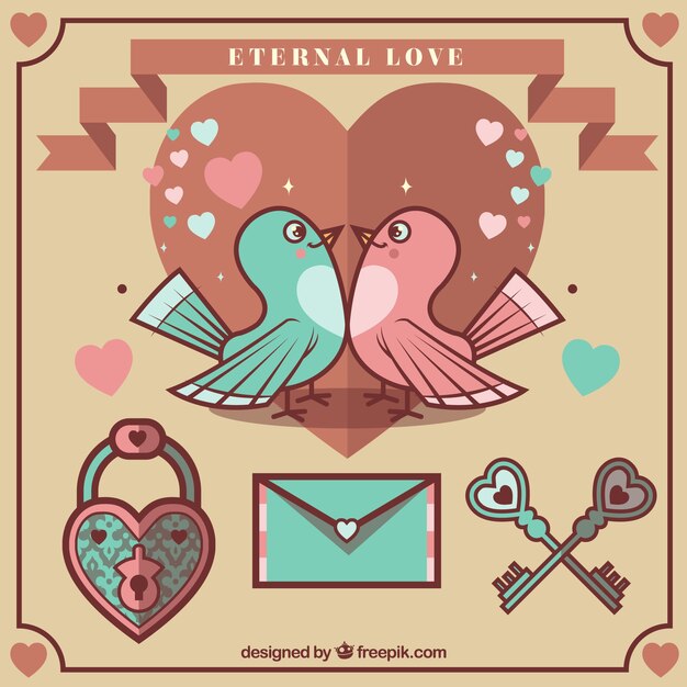 Lovely birds with valentine elements 
