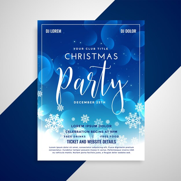 Прекрасный синий блестящий рождественский дизайн листовки со снежинками