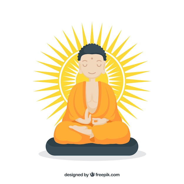 Free vector lovely budha with hand drawn style