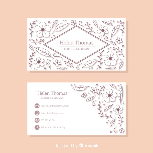 Free vector lovely business card template with floral design