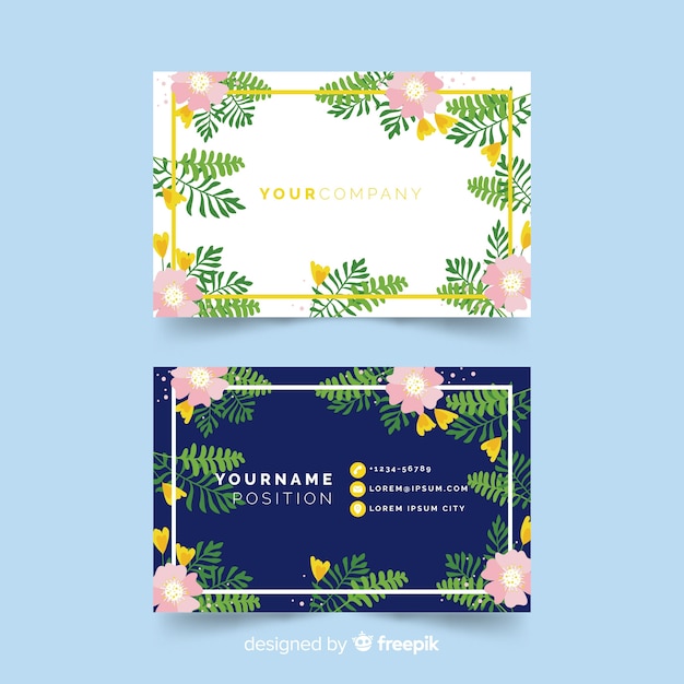 Free vector lovely business card template with floral style