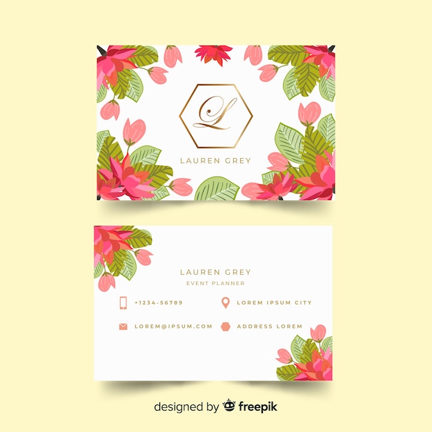 Lovely business card template with floral style