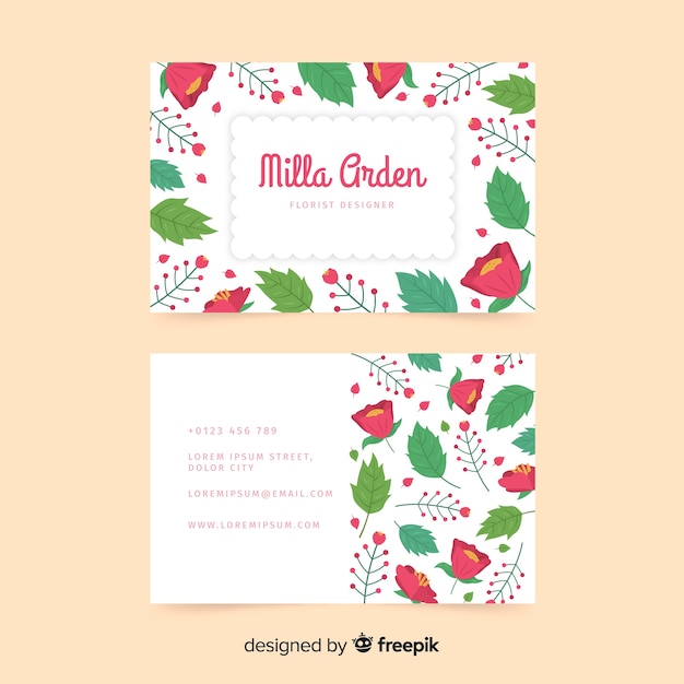 Free vector lovely business card template with floral style