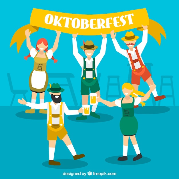 Free vector lovely characters celebrating oktoberfest