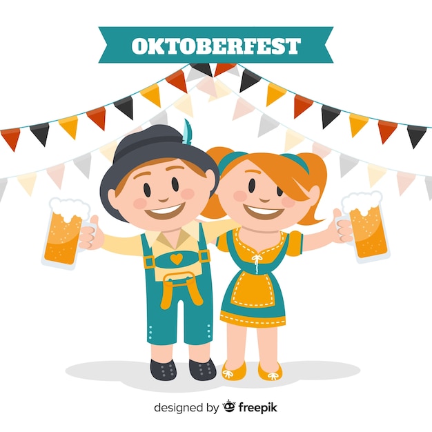 Free vector lovely characters celebrating oktoberfest