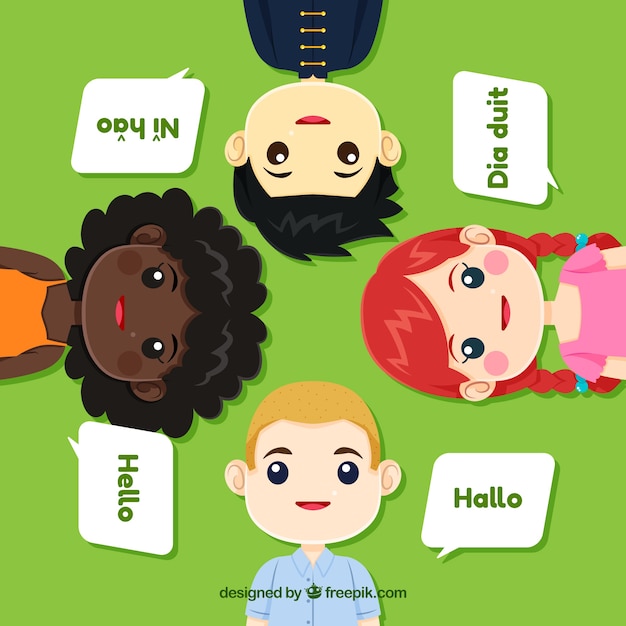 Free vector lovely characters speaking different languages