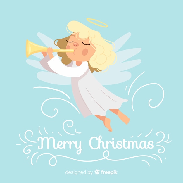 Lovely christmas angel background in flat design