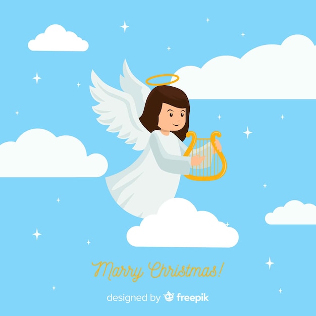 フラットデザインの素敵なクリスマス天使の背景
