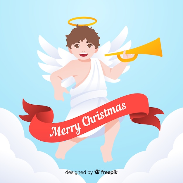 Free vector lovely christmas angel with flat design