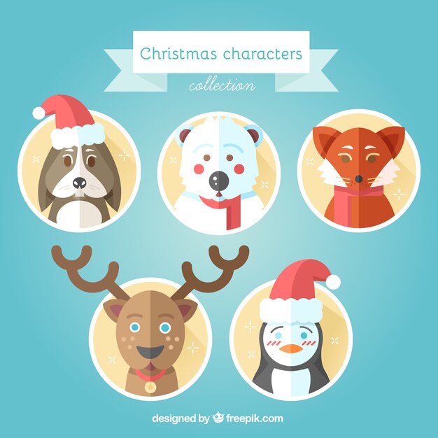 Lovely christmas animals in flat design