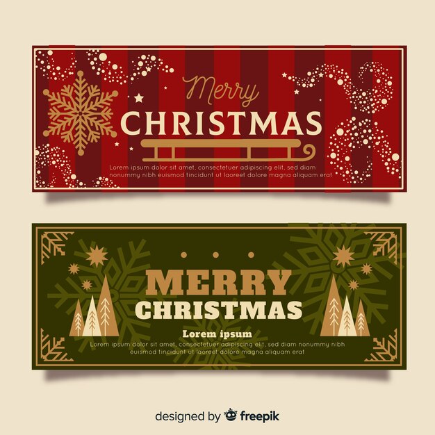 Прекрасные рождественские баннеры в плоском дизайне