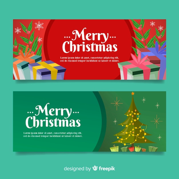 Free vector lovely christmas banners with flat design