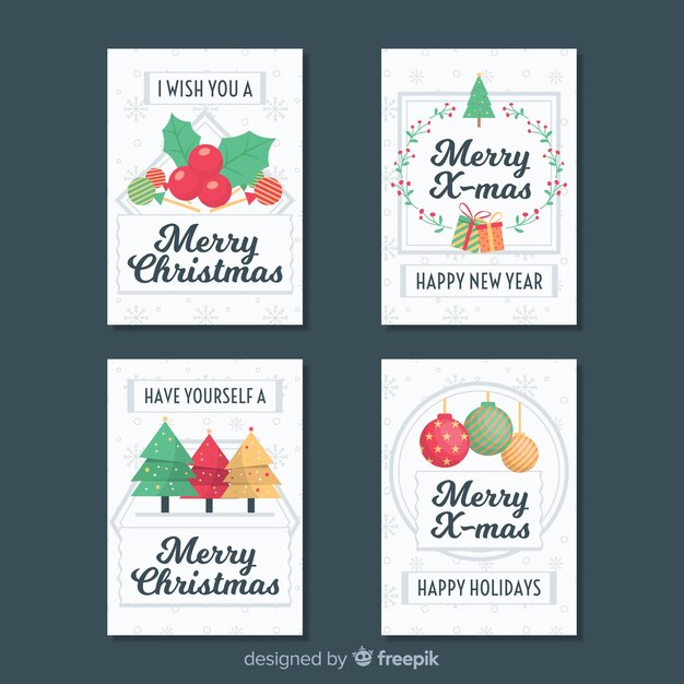 Lovely christmas card collection with flat design