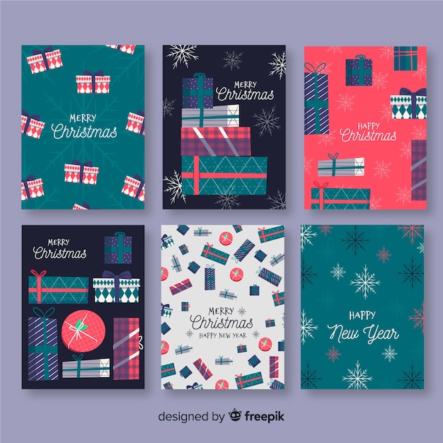 Lovely christmas card collection with flat design