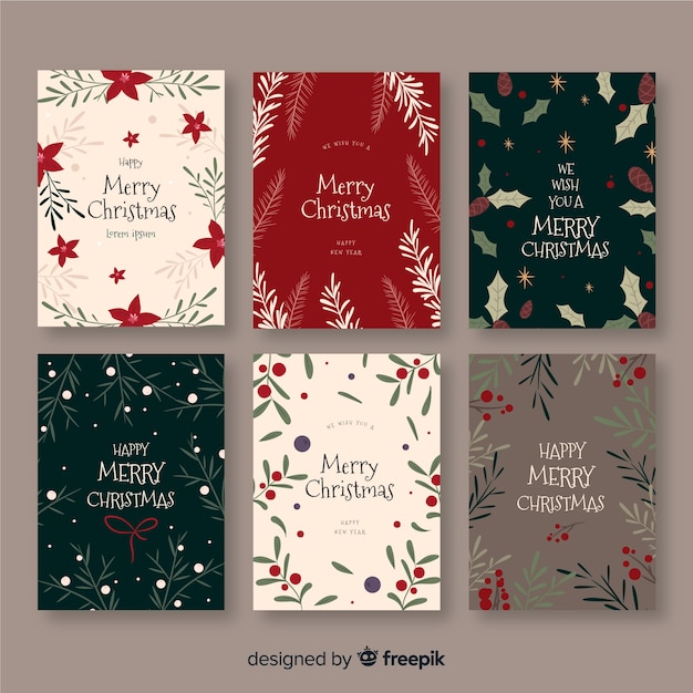Прекрасная коллекция рождественских карточек с плоским дизайном