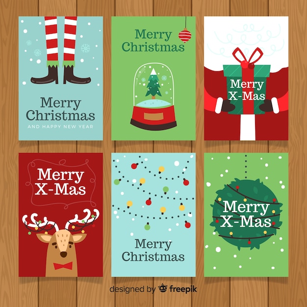 Lovely christmas card collection with flat design