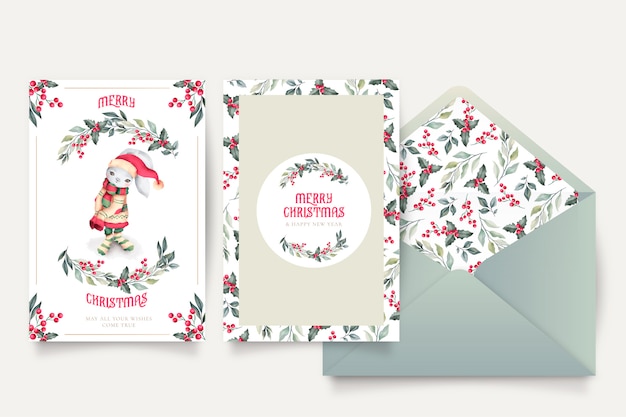 Free vector lovely christmas card template with envelope