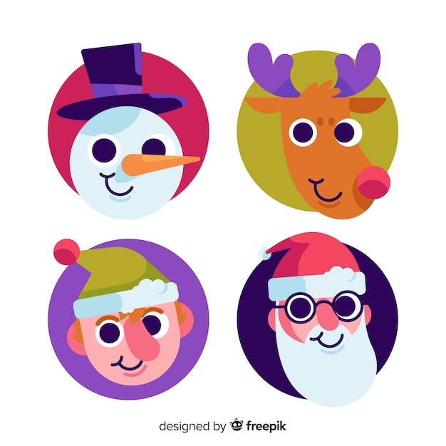 Free vector lovely christmas character collection with flat design