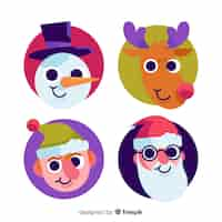 Free vector lovely christmas character collection with flat design