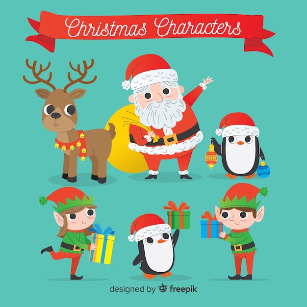 Lovely christmas character collection with flat design