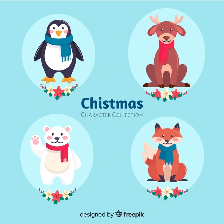Free Vector lovely christmas character collection with flat design