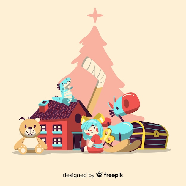 Lovely christmas composition with colorful toys