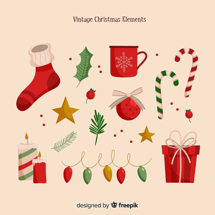 Free Vector lovely christmas element collection with vintage design