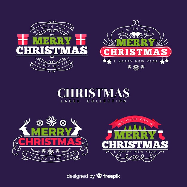 Free vector lovely christmas label collection with flat design