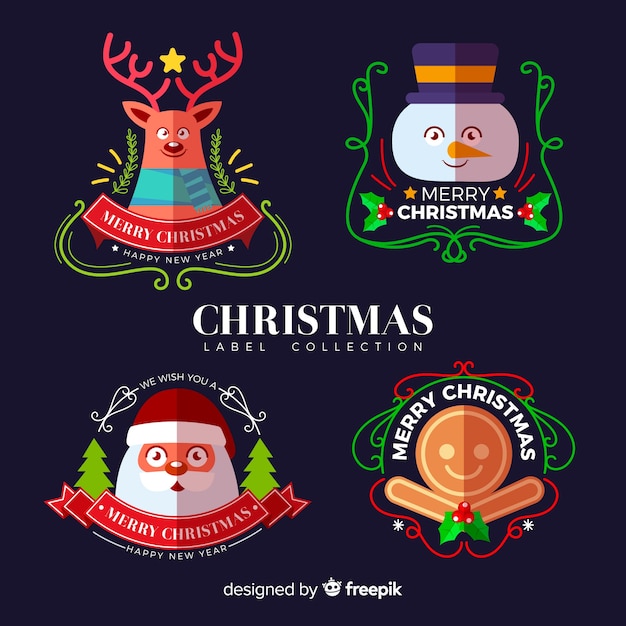 Lovely christmas label collection with flat design