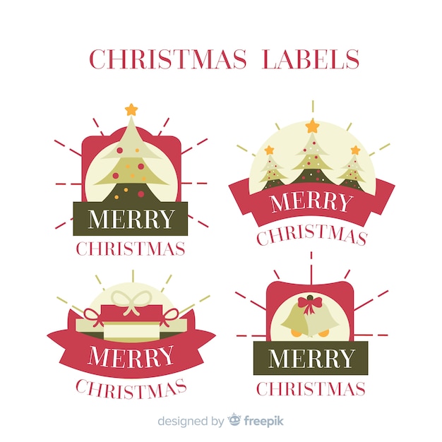 Lovely christmas label collection with flat design