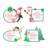 Free vector lovely christmas label collection with flat design