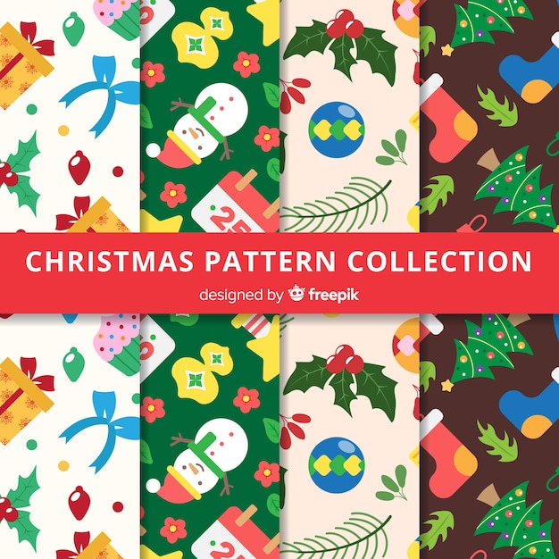 Free vector lovely christmas pattern collection with flat design