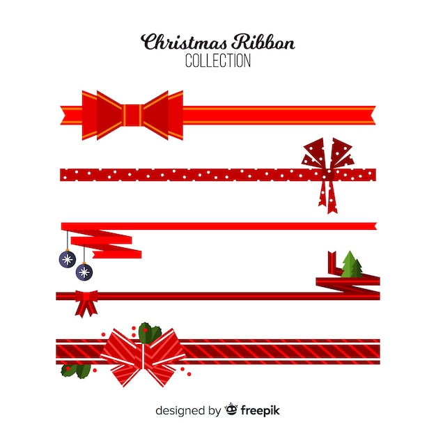 Free vector lovely christmas ribbon collection with flat design