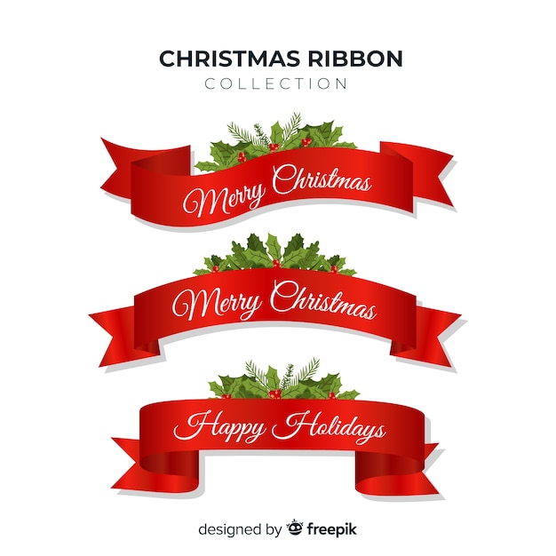 Бесплатное векторное изображение Прекрасная рождественская ленточная коллекция с плоским дизайном