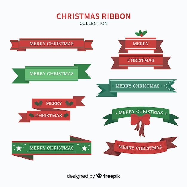 Бесплатное векторное изображение Прекрасная рождественская ленточная коллекция с плоским дизайном