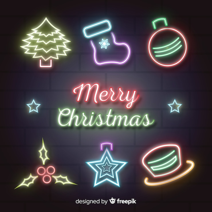 Free Vector lovely christmas sign with neon light style