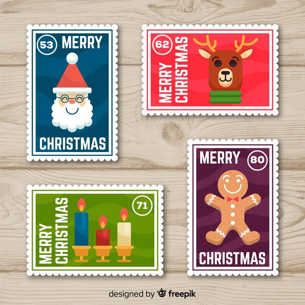 Lovely christmas stamp collection with flat design