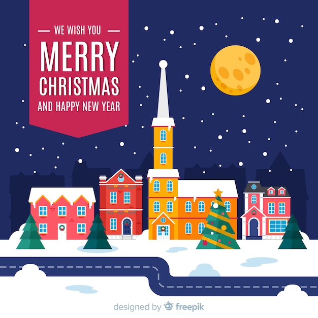 Free vector lovely christmas town with flat design