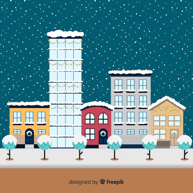 Lovely christmas town with flat design