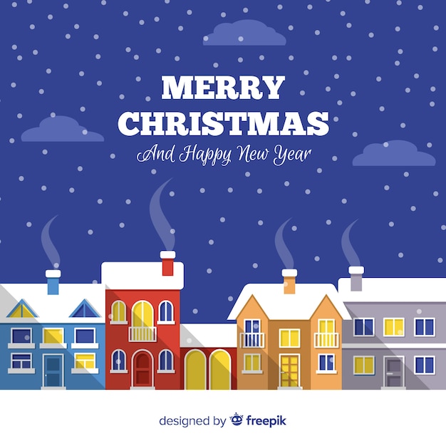 Lovely christmas town with flat design