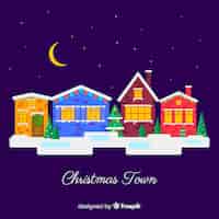 Free vector lovely christmas town with flat design