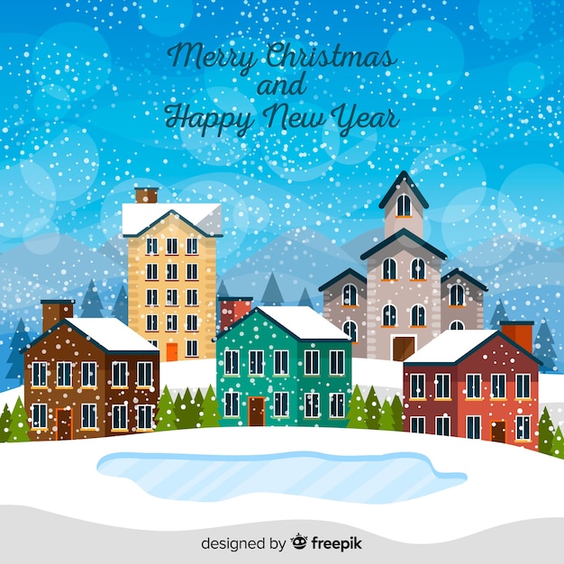 Free vector lovely christmas town with flat design