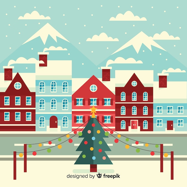 Lovely christmas town with flat design