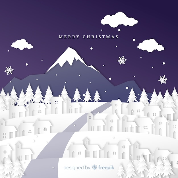 Free vector lovely christmas town with paper art style