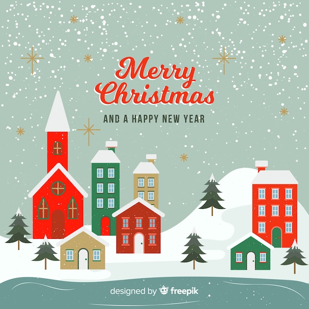 Free vector lovely christmas town with vintage design