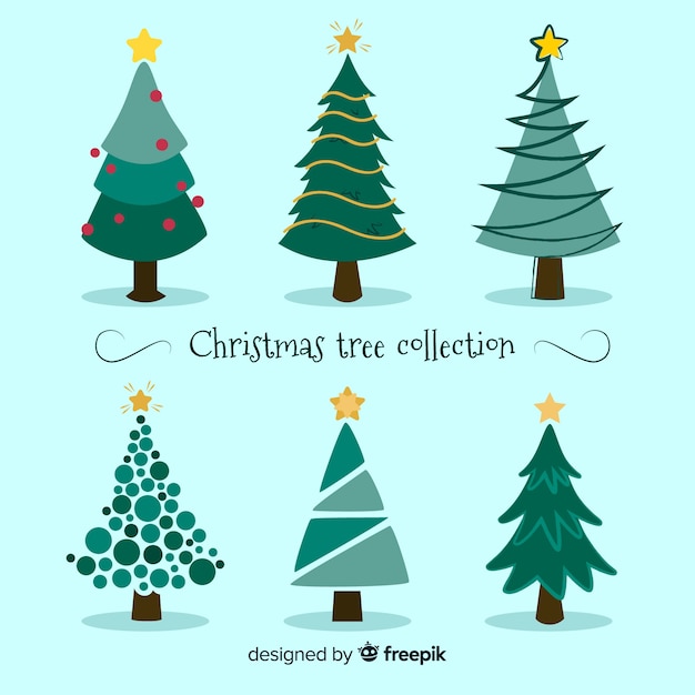 Lovely christmas tree collection with flat design